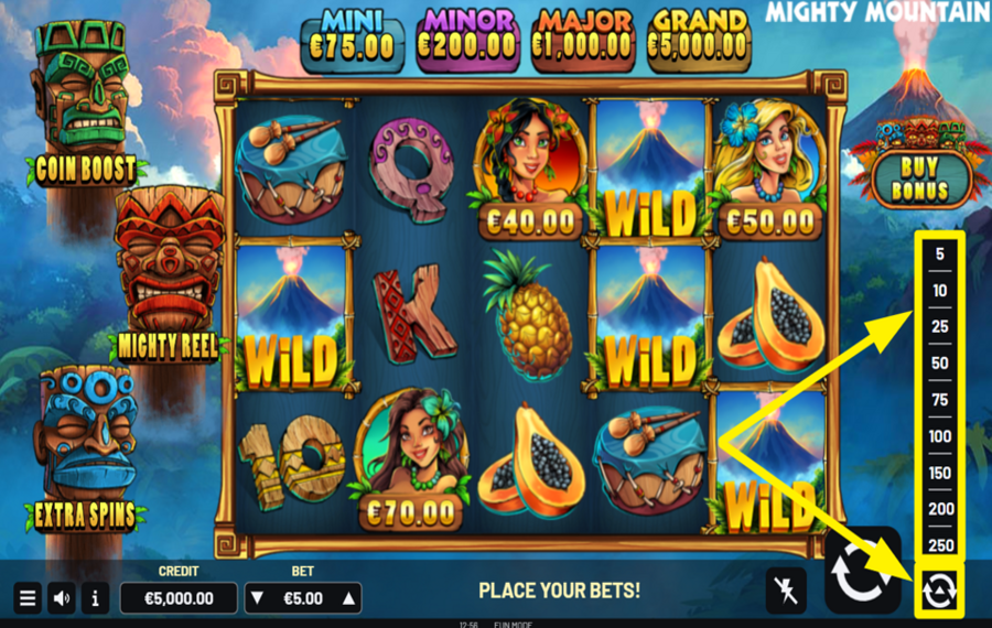 Mighty Mountain EMPLOY THE AUTOMATIC SPINS.