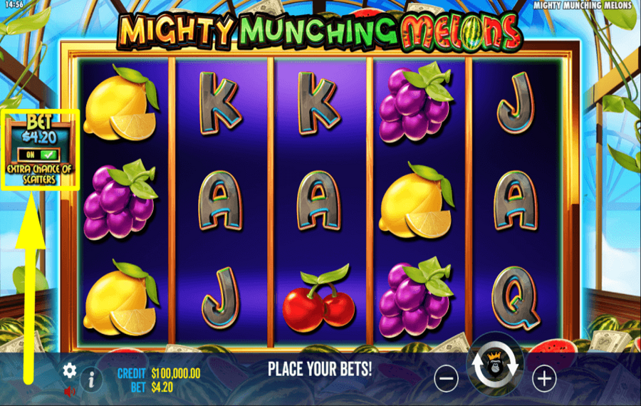 Mighty Munching Melons CAST THE ANTE BET.