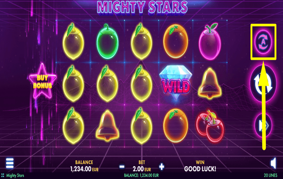 Mighty Stars ENABLE AUTOMATIC SPINS.