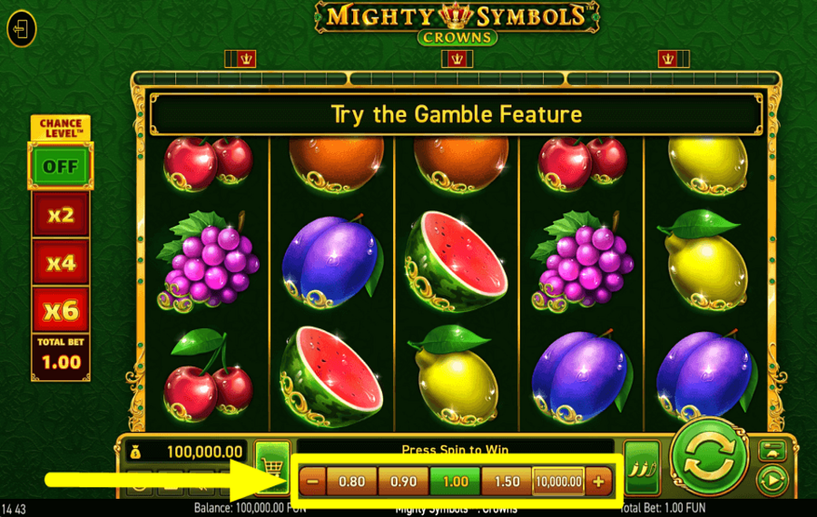 Mighty Symbols Crowns ELIGE EL IMPORTE DE LA APUESTA.