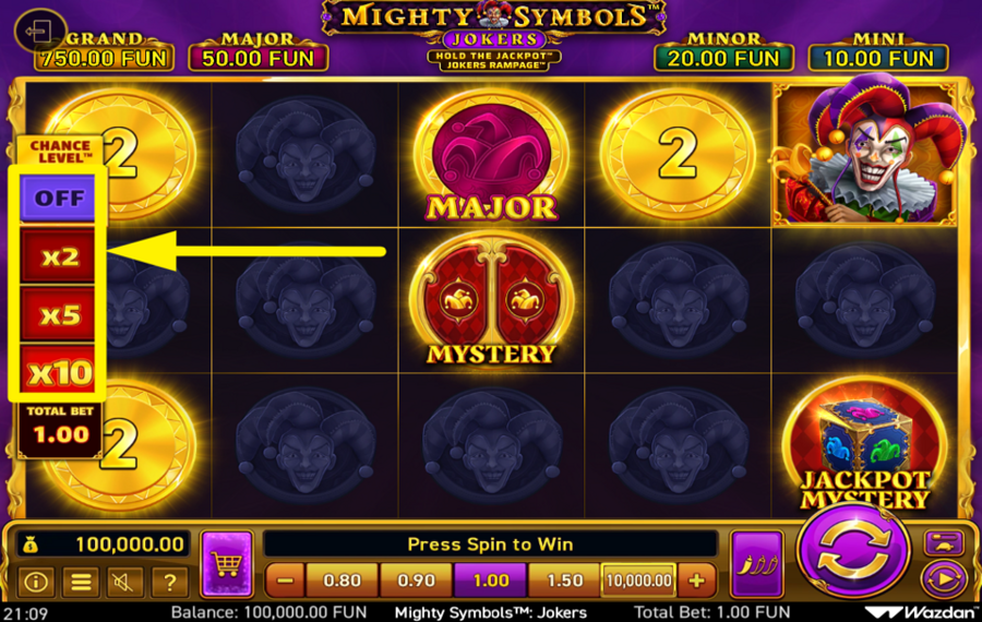 Mighty Symbols Jokers MODIFIER LE NIVEAU DE CHANCE.