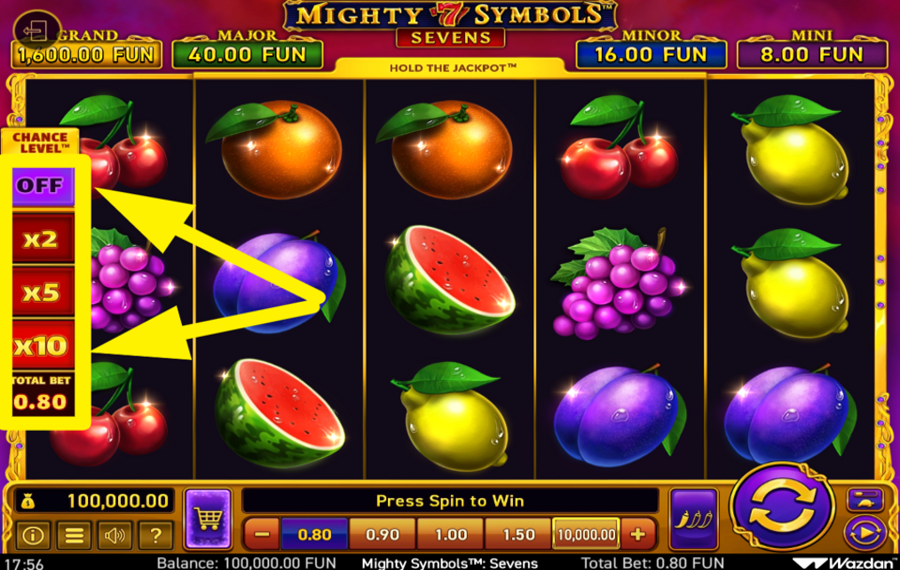 Mighty Symbols Sevens ИЗМЕНИТЬ УРОВЕНЬ ШАНСА.