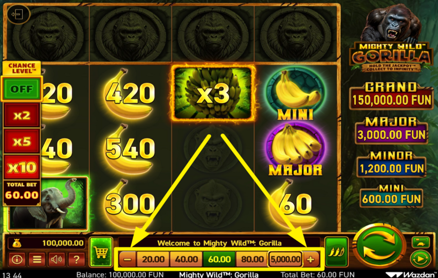 Mighty Wild Gorilla ОПР ЕДЕЛИТЕ ЗНАЧЕНИЕ СТАВКИ.