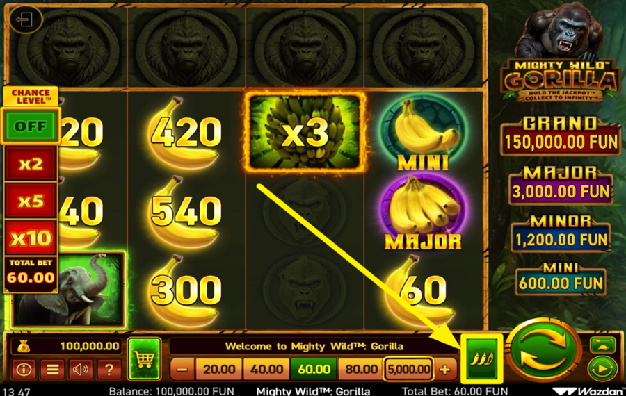 Mighty Wild Gorilla ОТРЕГУЛИРОВАТЬ УРОВЕНЬ ВОЛАТИЛЬНОСТИ.