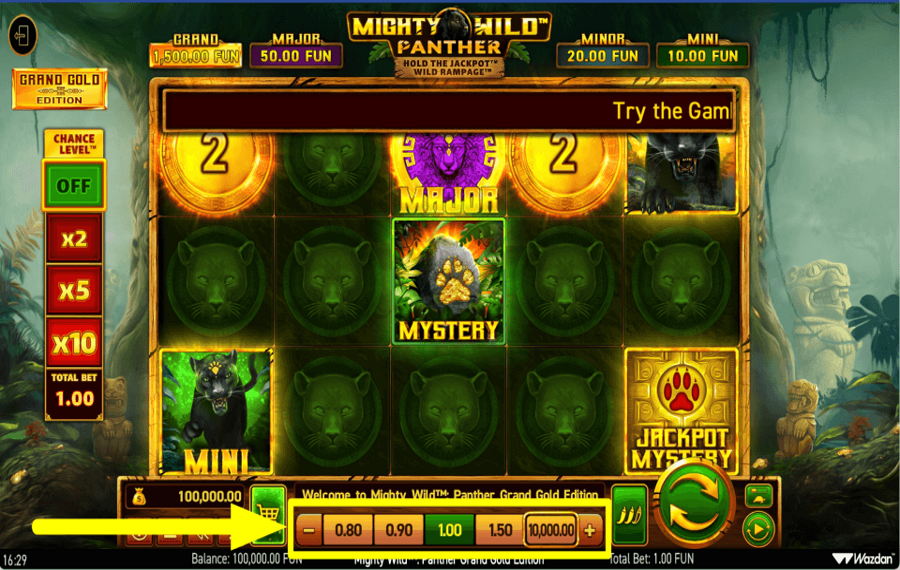 Mighty Wild Panther Grand Gold Edition SELECT YOUR TOTAL BET.