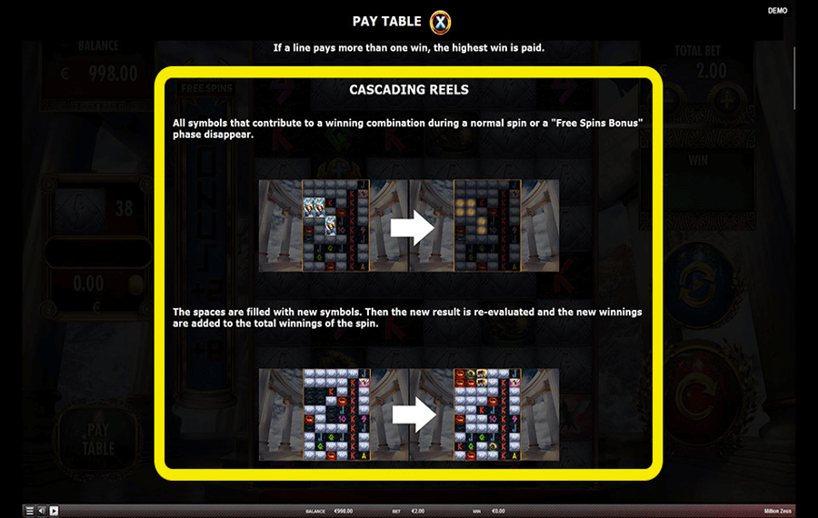 Million Zeus Выберите линии выплат.