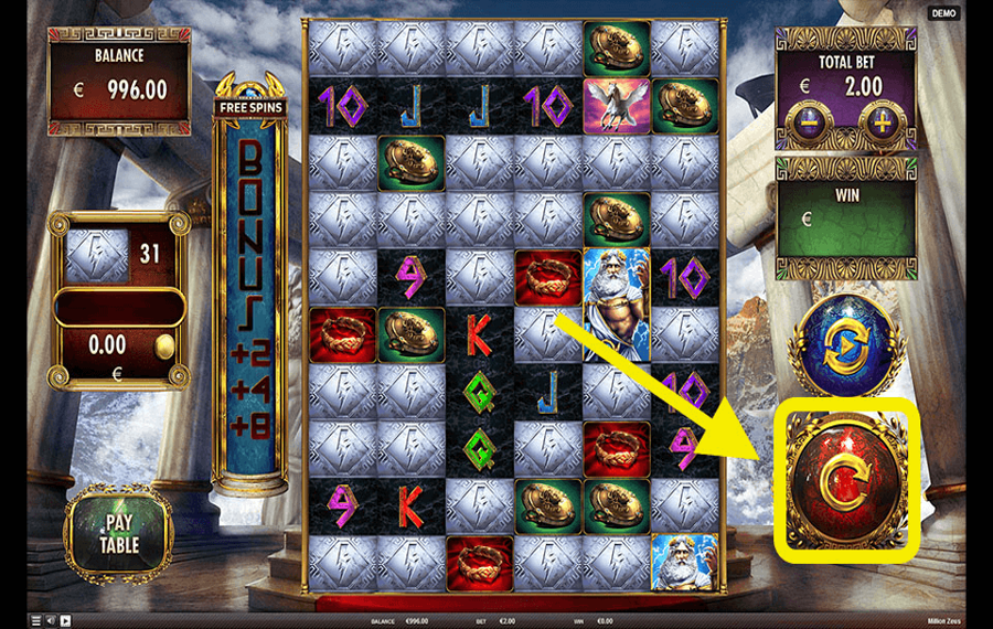 Million Zeus Нажмите/нажмите кнопку «Вращать».