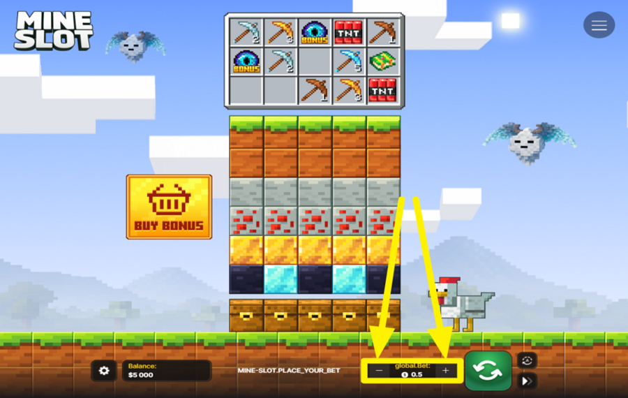 Mine Slot DETERMINE YOUR BET.