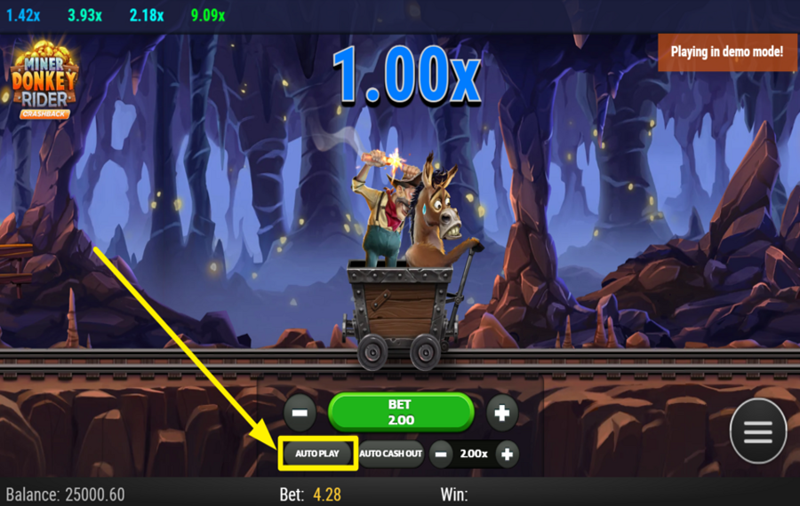 Miner Donkey Rider UTILIZZA LA FUNZIONE DI RIPRODUZIONE AUTOMATICA.