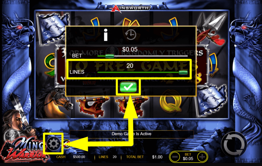 Ming Warrior ADJUST THE PAYLINES.