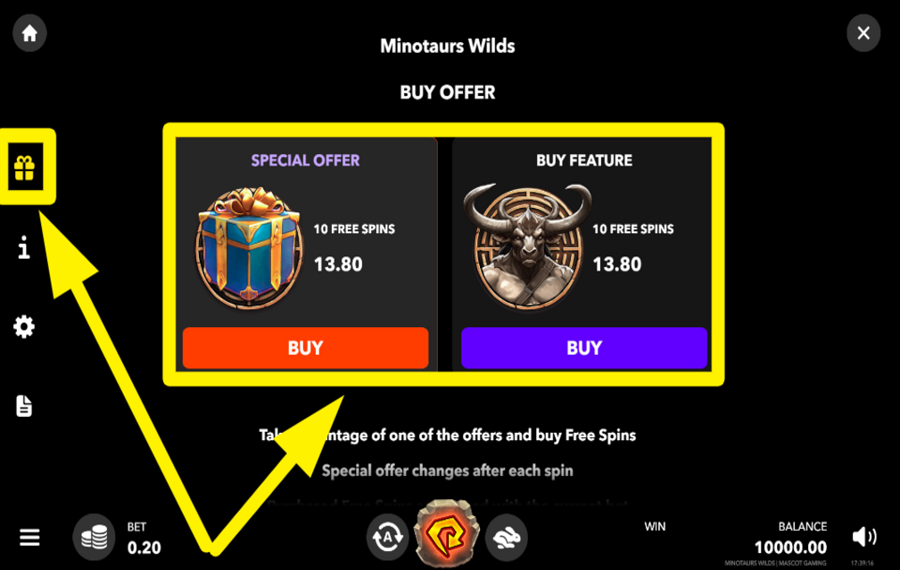 Minotaurs Wilds UTILIZE THE BONUS BUY FEATURE.