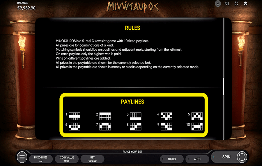 Minotaurus Выберите линии выплат.