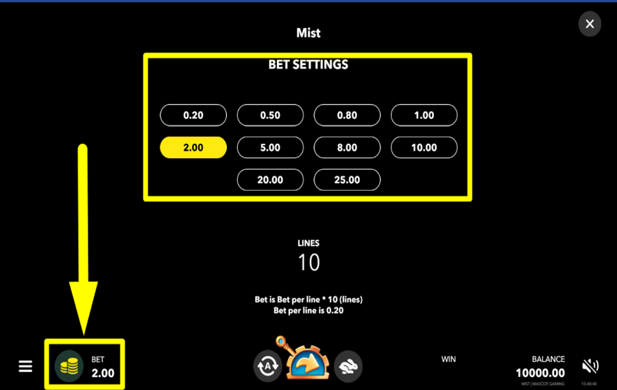 Mist SET THE BET AMOUNT.