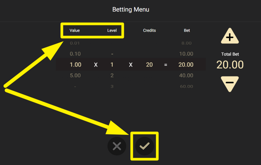 Moji Mania ADJUST BET VALUE AND LEVEL.