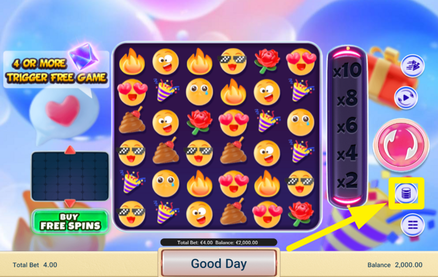 Moji Mania SELECT YOUR TOTAL BET AMOUNT.