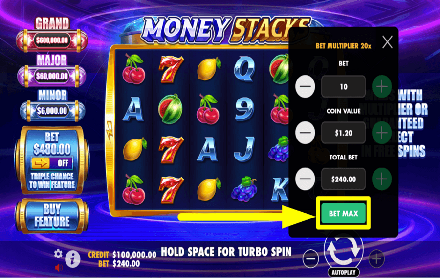 Money Stacks APPLY THE MAXIMUM BET.