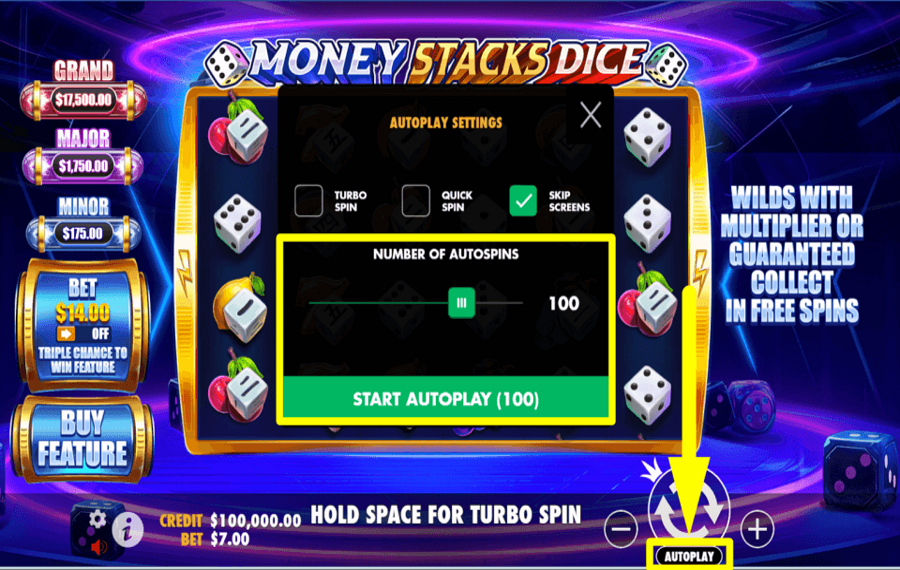Money Stacks Dice AUTOMATE THE SPINS.
