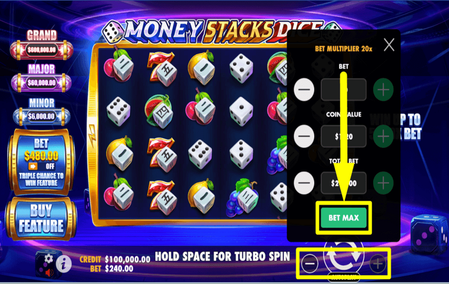 Money Stacks Dice APPLY THE MAXIMUM BET.
