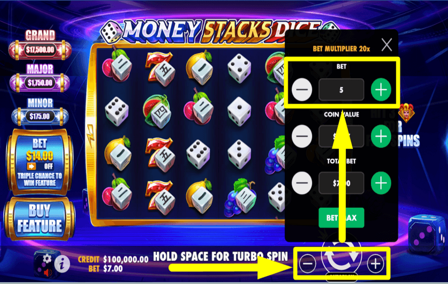 Money Stacks Dice ASSIGN THE BET VALUE.
