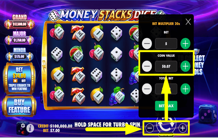 Money Stacks Dice ALLOT THE COIN VALUE.