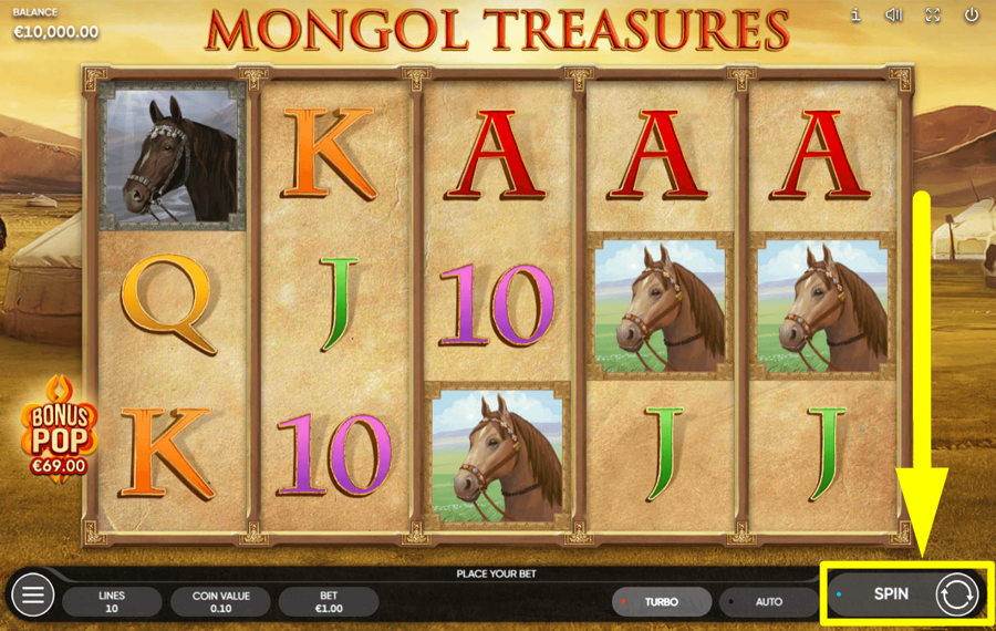 Mongol Treasures APPUYEZ SUR LE BOUTON « SPIN ».