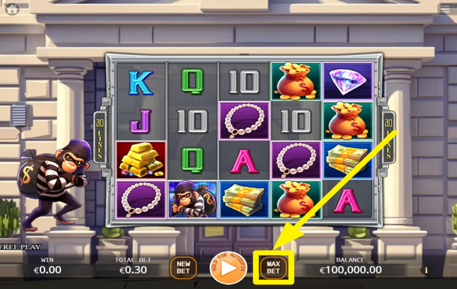 Monkey Heist SELECCIONE LA OPCIÓN DE APUESTA SUPERIOR.