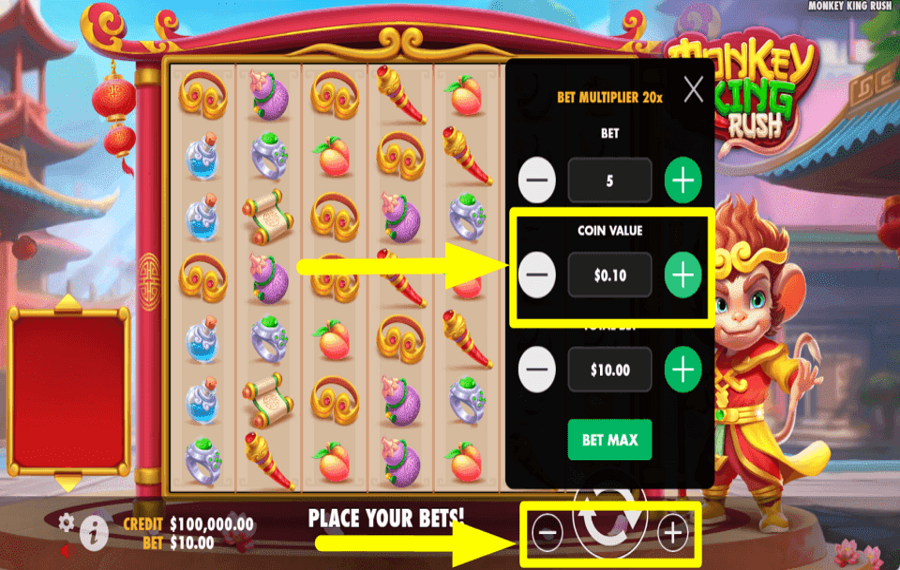 Monkey King Rush ESTABLEZCA EL VALOR DE LA MONEDA.