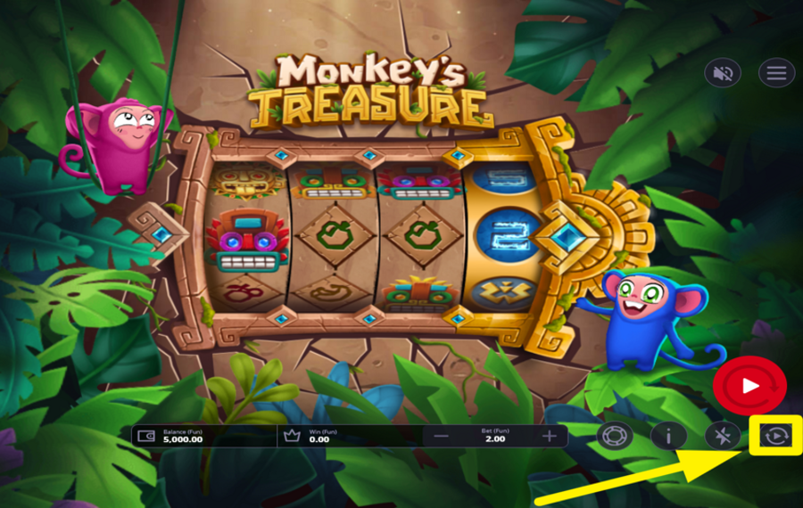 Monkeys Treasure НАЧАТЬ АВТОМАТИЧЕСКИЕ ВРАЩЕНИЯ.