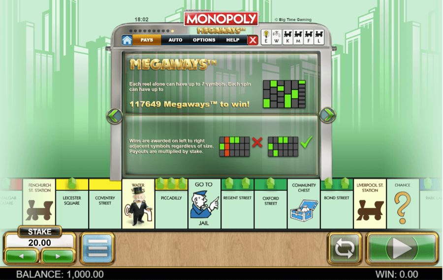 Monopoly Megaways Wählen Sie die Anzahl der Gewinnlinien