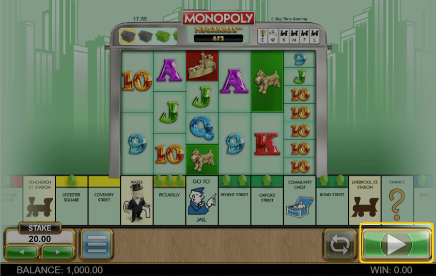 Monopoly Megaways Drücken Sie die Drehtaste