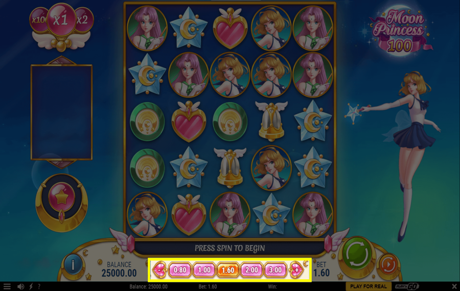 Moon Princess 100 Sélectionnez le montant que vous souhaitez parier