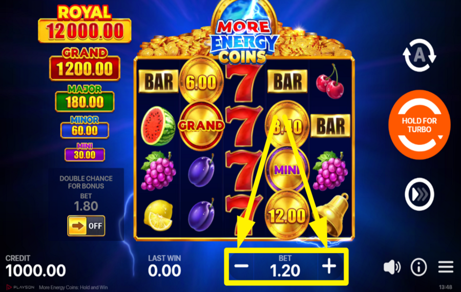 More Energy Coins Hold and Win ASSIGN A BET VALUE.