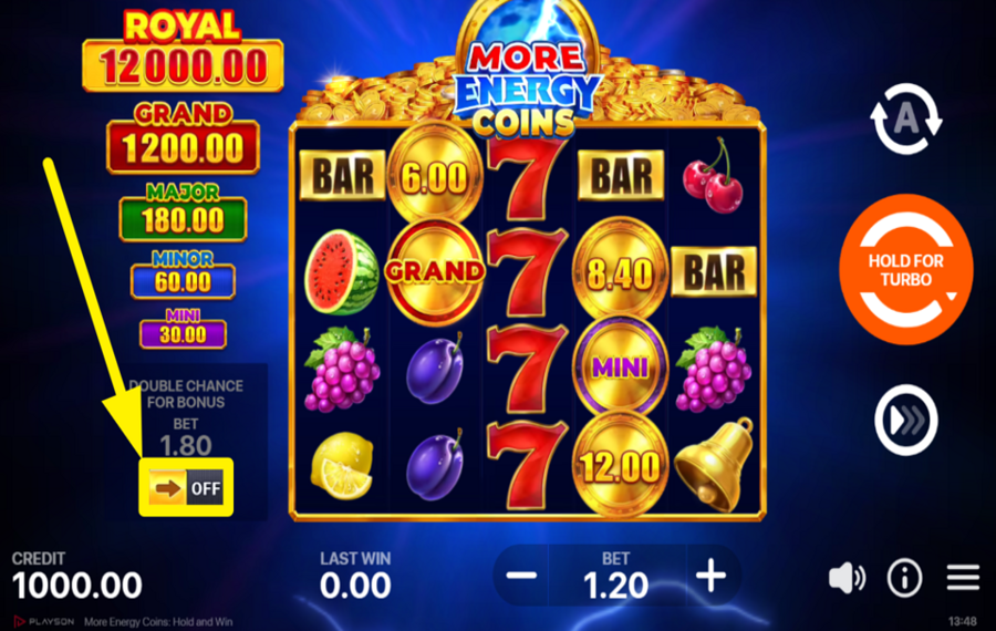 More Energy Coins Hold and Win ENABLE THE EXTRA BET FEATURE.