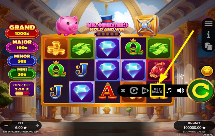 Mr Oinksters Hold and Win ÉTABLIR LA LIMITE DE MISE MAXIMALE.