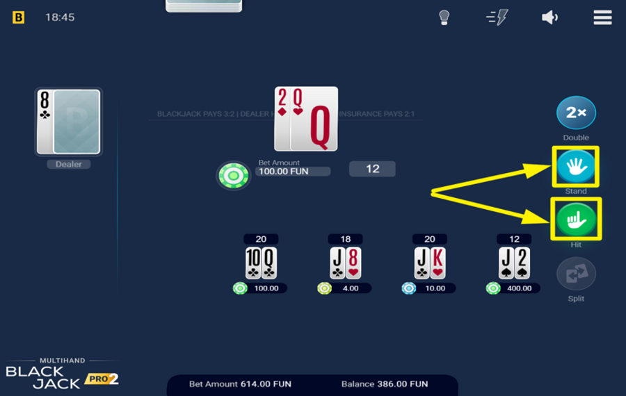 Multihand Blackjack Pro 2 DÉCIDEZ SI VOUS DEVEZ FRAPPER OU RESTER RESTER.