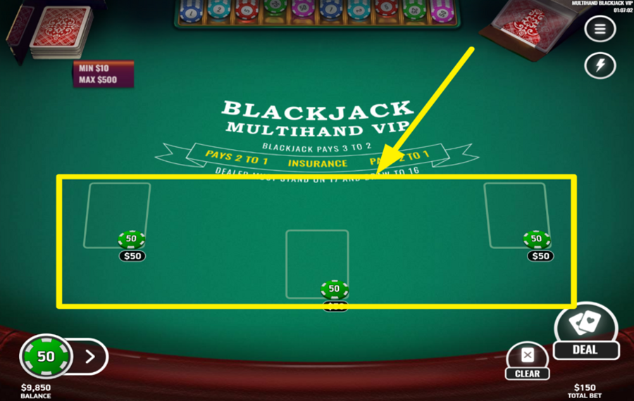 Multihand Blackjack VIP PLACEZ VOS JETONS.
