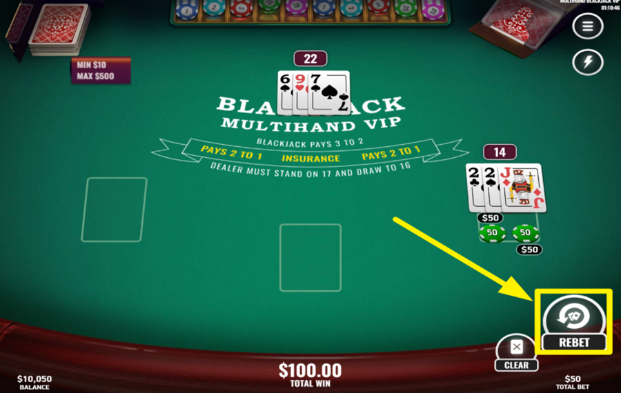 Multihand Blackjack VIP RÉPÉTEZ VOTRE DERNIER PARI.