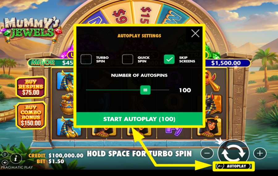 Mummys Jewels FAITES TOURNER LES ROULEAUX AUTOMATIQUEMENT.