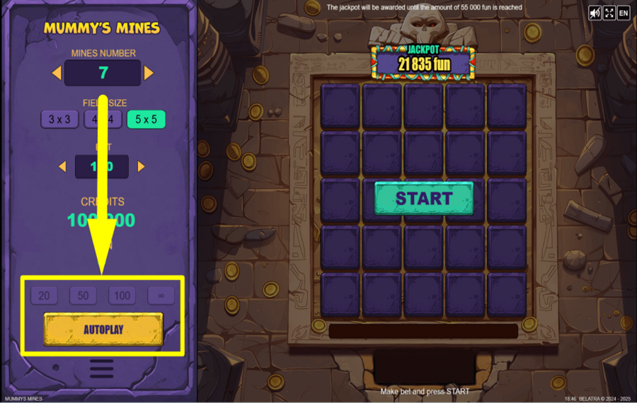 Mummys Mines PROCÉDER AUTOMATIQUEMENT.