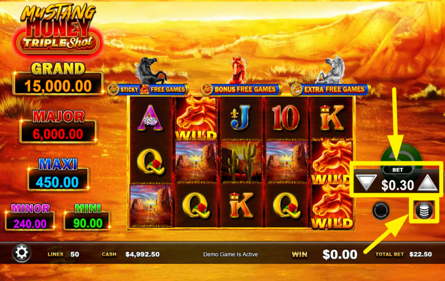 Mustang Money Triple Shot ИЗМЕНИТЕ СВОЮ СТАВКУ.