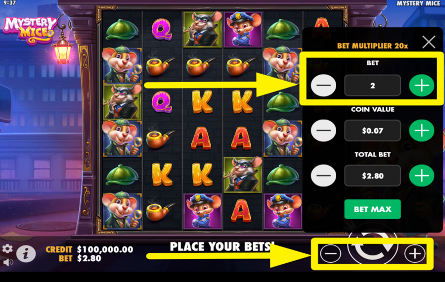 Mystery Mice DECIDE ON THE BET LEVEL.