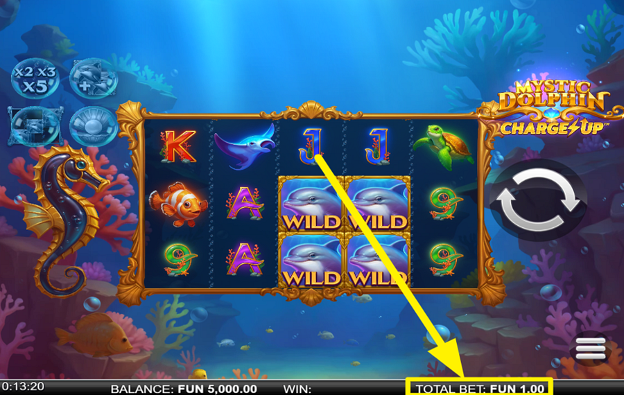 Mystic Dolphin Charge Up ADJUST YOUR BET.