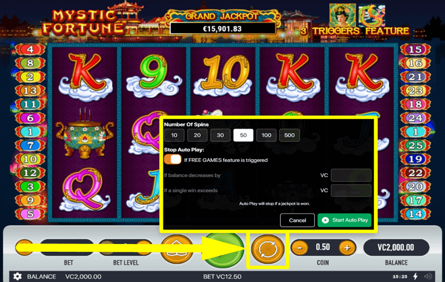 Mystic Fortune UTILIZZA LA FUNZIONE “GIOCO AUTOMATICO”.