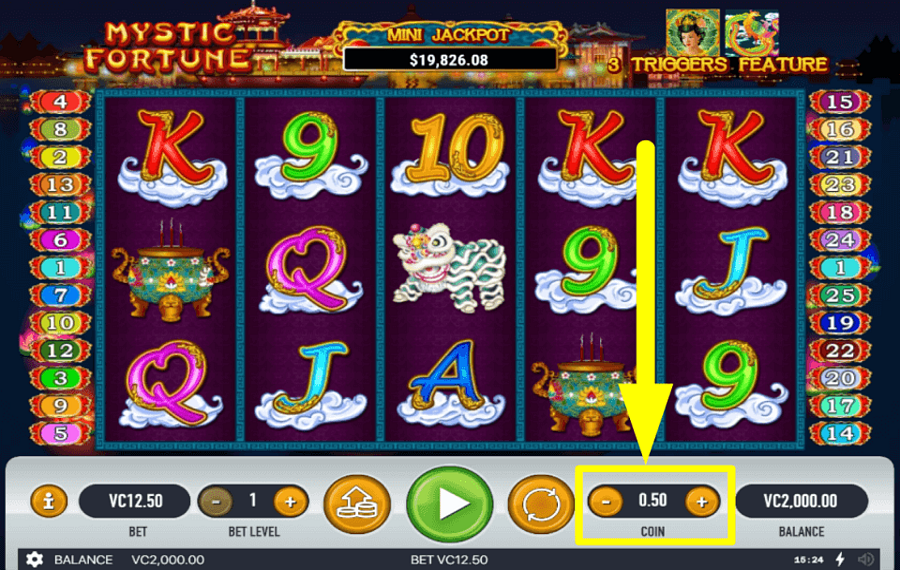 Mystic Fortune CAMBIARE IL VALORE DELLA MONETA.