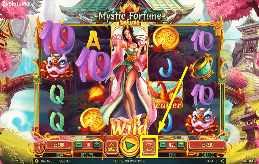 Mystic Fortune Deluxe Нажмите/нажмите кнопку «Вращать».