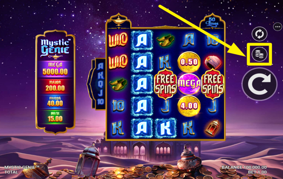 Mystic Genie НАЗНАЧИТЬ ЗНАЧЕНИЕ СТАВКИ.