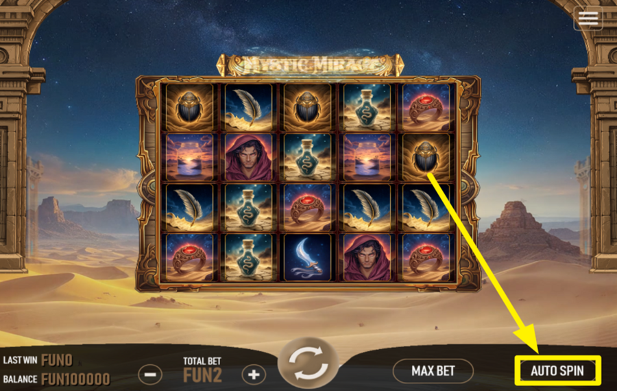 Mystic Mirage INITIATE AUTOMATIC SPINS.