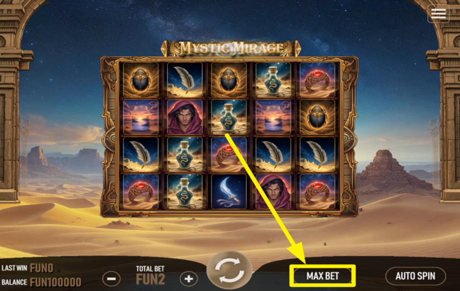 Mystic Mirage SET THE MAXIMUM STAKE.