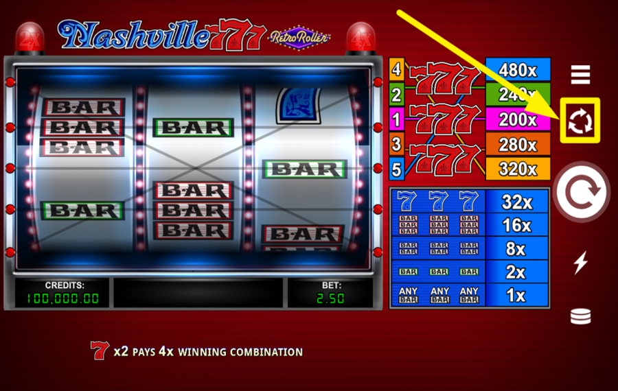 Nashville 777 Retro Roller CHOISISSEZ LES TOURS AUTOMATIQUES.