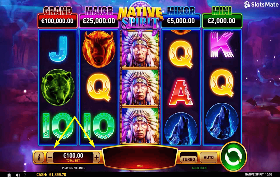 Native Spirit Choose your bet amount.